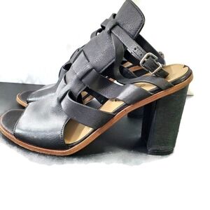 Via Spiga Brandina Leather Black Heel Sandals Size 8M / EUR 39